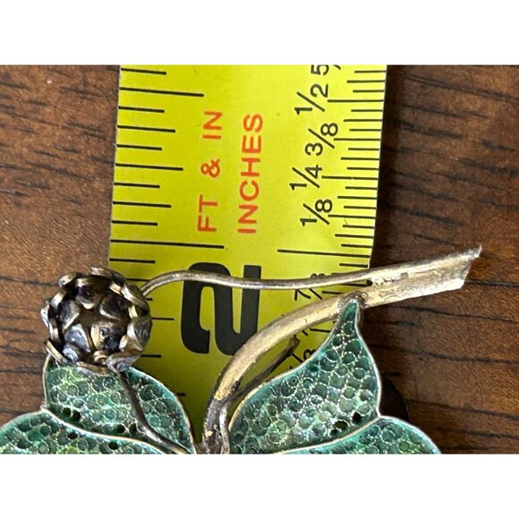 Vintage Art Deco Spider Brooch Green Leaf Flower 800 Silver Gold-tone Wash - Picture 16 of 16